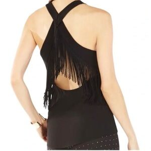 BCBGMaxAzria Black Backless Fringe Top